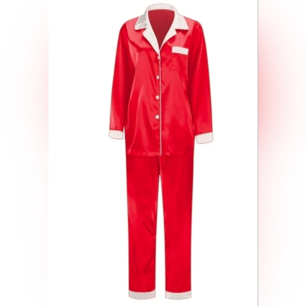 red and white satin 2-piece pjs S